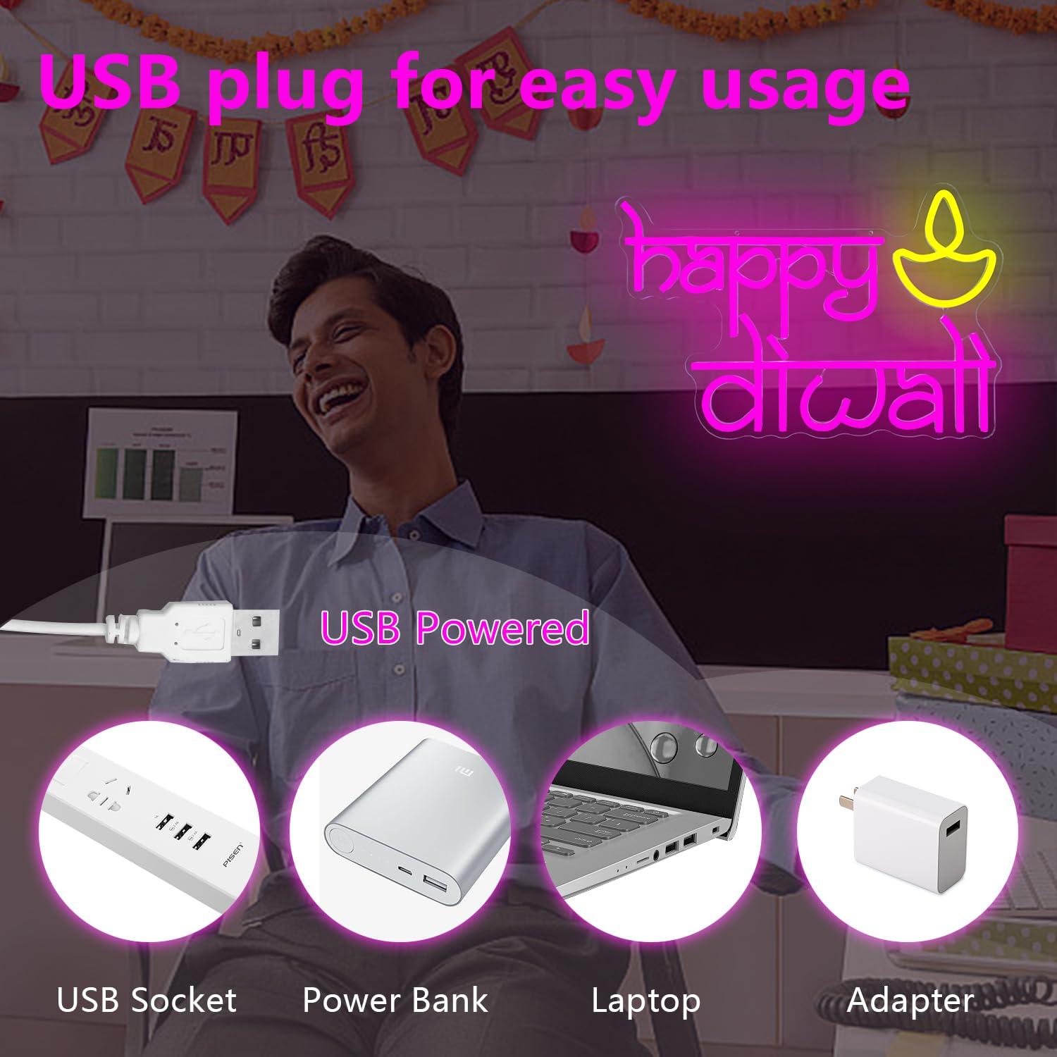 Happy Diwali Neon Sign USB Pow - Lighting Decor Home avaliação e preço